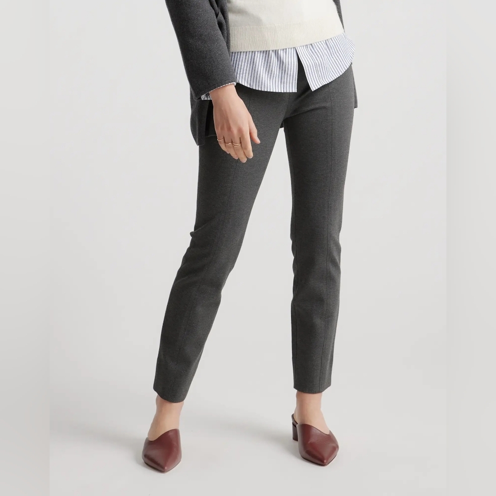 Quince Ultra-Stretch Ponte Pintuck Ankle Pants, Charcoal